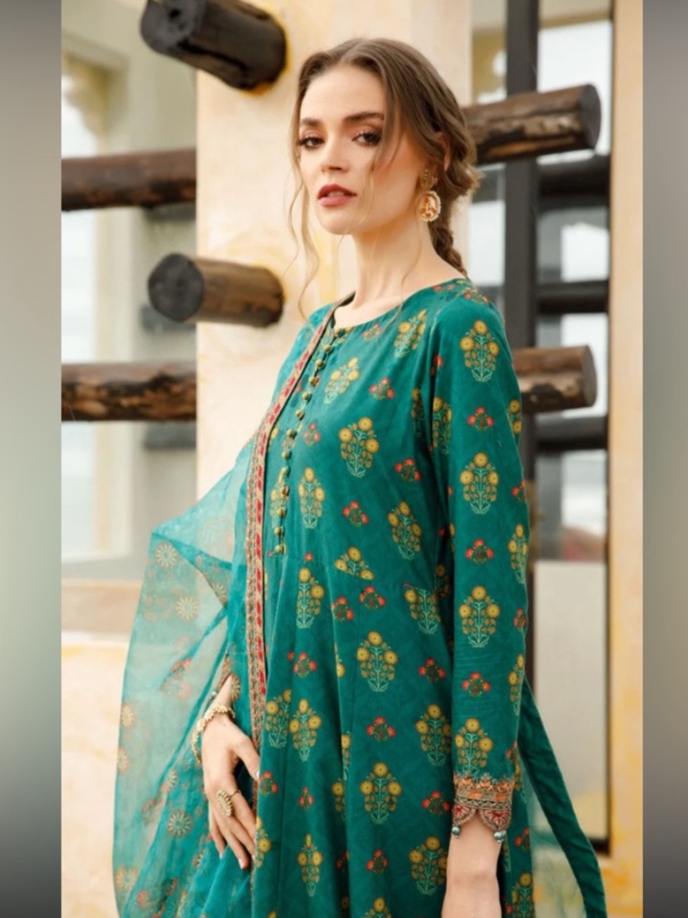 Maria. B. Green Embroidered Anarkali Suit with Matching Dupatta - Picture 3 of 8